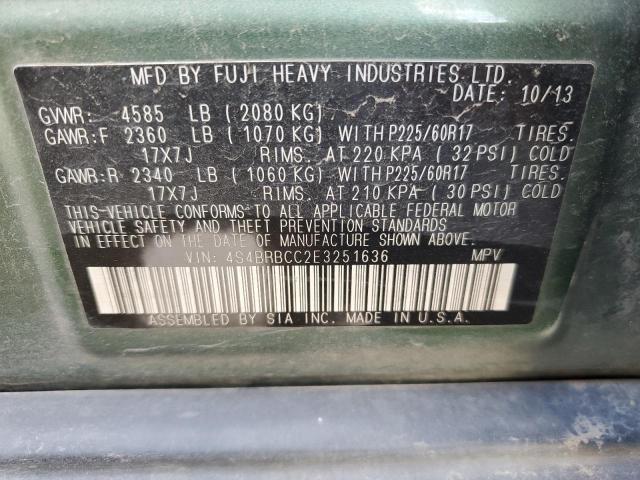 4S4BRBCC2E3251636 - 2014 SUBARU OUTBACK 2.5I PREMIUM GREEN photo 14