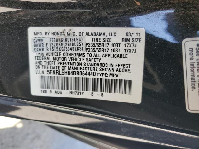 5FNRL5H64BB064440 - 2011 HONDA ODYSSEY EXL BLACK photo 13