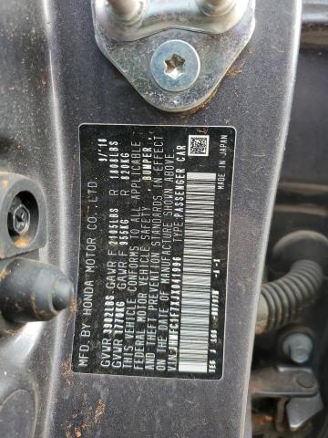 JHMFC1F7XJX041996 - 2018 HONDA CIVIC EXL ნაცრისფერი ფოტო 12