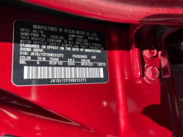 JN1BJ1CP2KW23327 - 2019 NISSAN ROGUE SPOR S RED photo 10