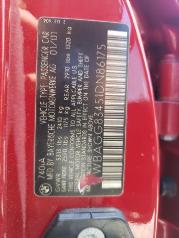 WBAGG83451DN86175 - 2001 BMW 740 I AUTOMATIC RED photo 12