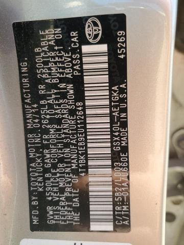 4T1BK1EB9EU112648 - 2014 TOYOTA AVALON BASE 银色 照片 12