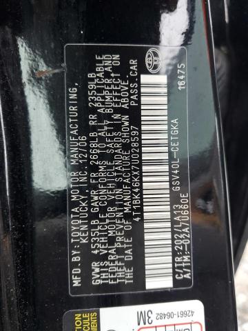 4T1BK46KX7U028597 - 2007 TOYOTA CAMRY LE 黑色 照片 12