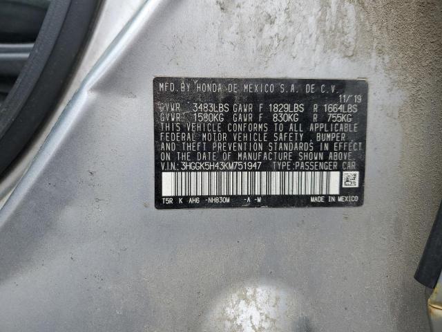 3HGGK5H43KM751947 - 2019 HONDA FIT LX SILVER photo 12