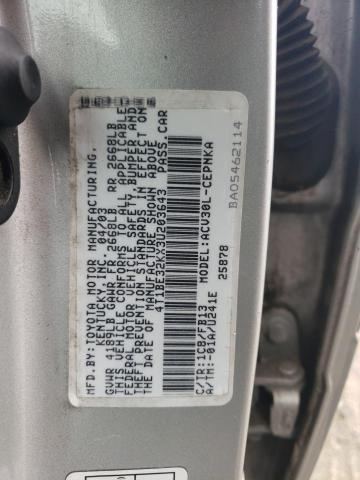 4T1BE32KX3U203643 - 2003 TOYOTA CAMRY LE SILVER photo 12