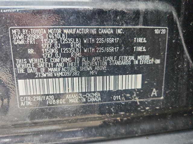 2T3W1RFV4MC097382 - 2021 TOYOTA RAV4 XLE BLACK photo 12