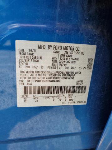 3FTTW8F99NRA04300 - 2022 FORD MAVERICK XL BLUE photo 12