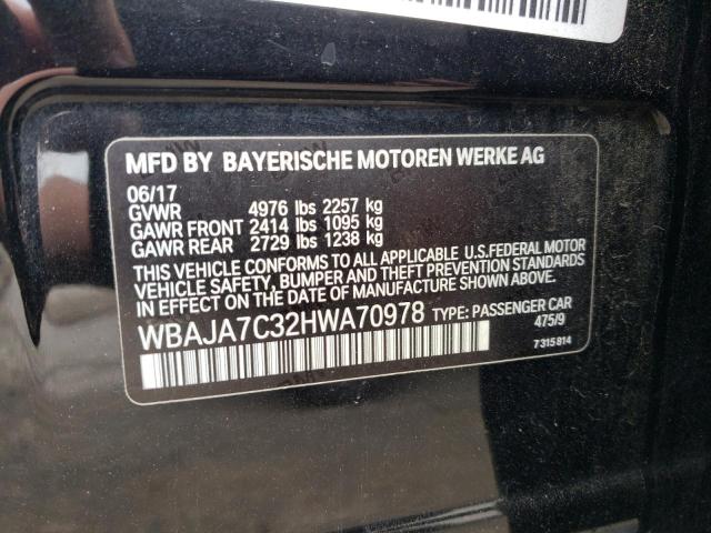 WBAJA7C32HWA70978 - 2017 BMW 530 XI Սև լուսանկար 12