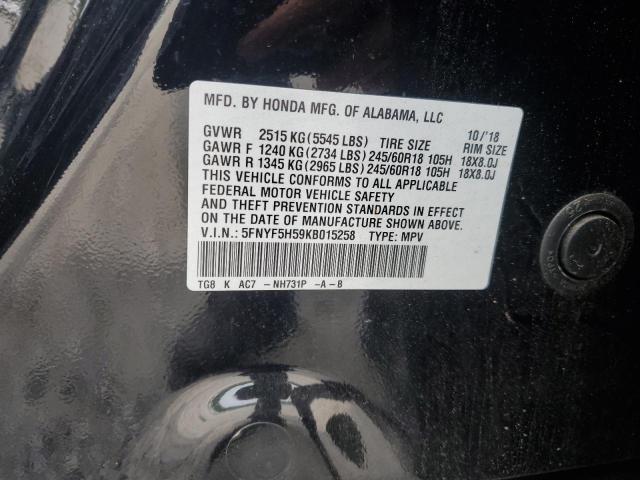 5FNYF5H59KB015258 - 2019 HONDA PILOT EXL BLACK photo 13