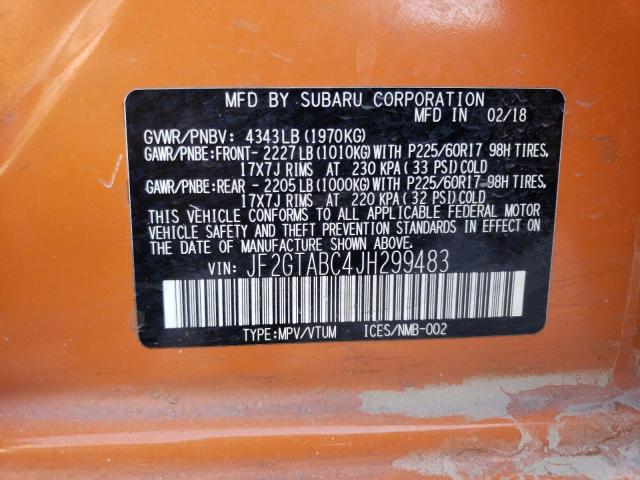 JF2GTABC4JH299483 - 2018 SUBARU CROSSTREK PREMIUM ORANGE photo 12