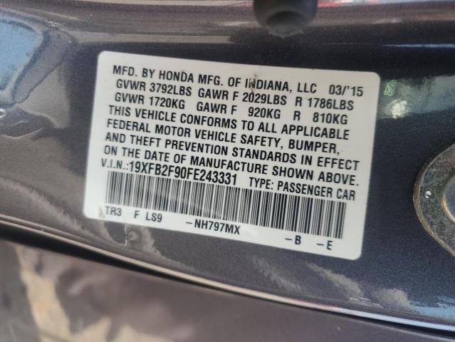 19XFB2F90FE243331 - 2015 HONDA CIVIC EXL GRAY photo 12