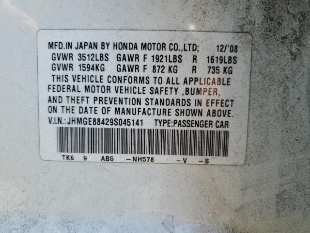 JHMGE88429S045141 - 2009 HONDA FIT SPORT WHITE photo 12