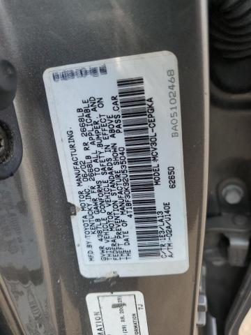 4T1BF30K92U535040 - 2002 TOYOTA CAMRY LE GRAY photo 12
