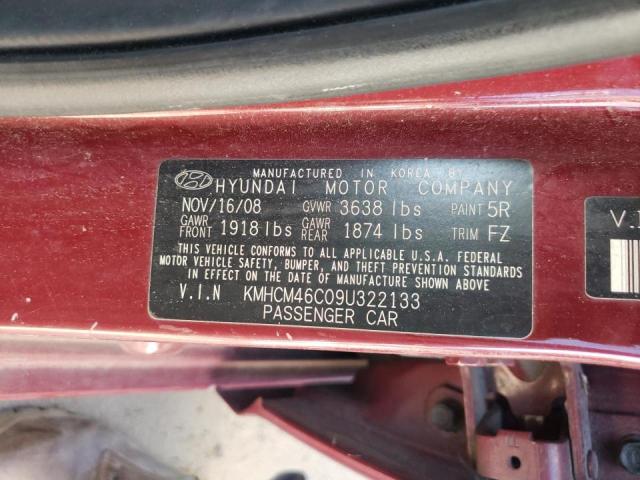 KMHCM46C09U322133 - 2009 HYUNDAI ACCENT GLS BURGUNDY photo 10