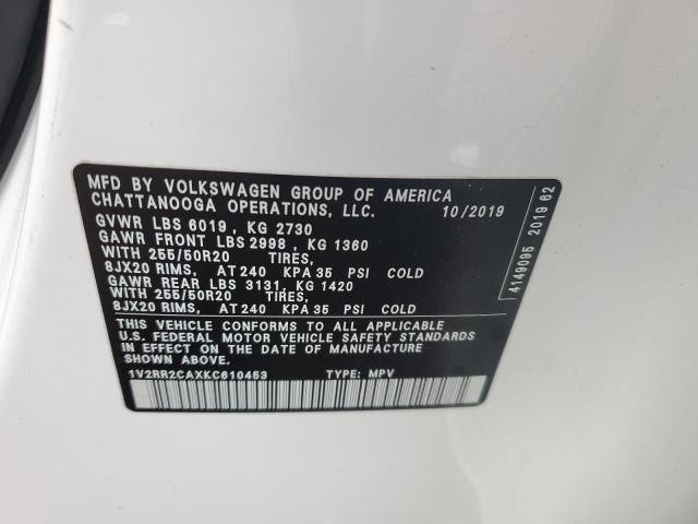 1V2RR2CAXKC610453 - 2019 VOLKSWAGEN ATLAS SEL WHITE photo 14