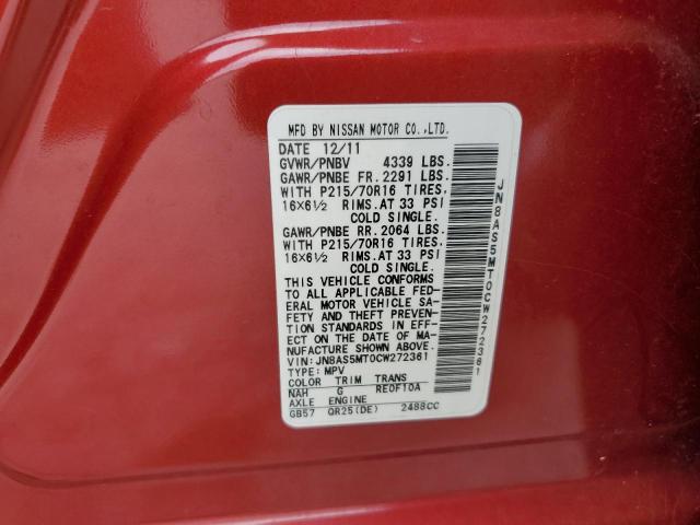 JN8AS5MT0CW272361 - 2012 NISSAN ROGUE S RED photo 13