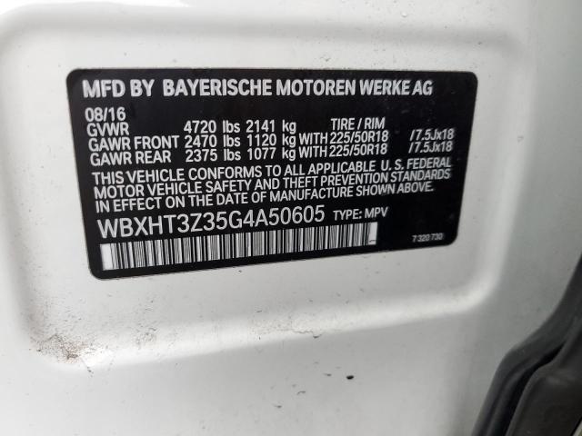 WBXHT3Z35G4A50605 - 2016 BMW X1 XDRIVE28I WHITE photo 10