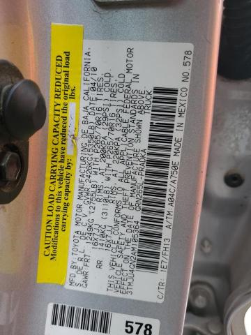 3TMJU4GN2AM105364 - 2010 TOYOTA TACOMA DOUBLE CAB PRERUNNER SILVER photo 12