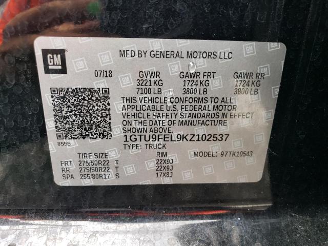 1GTU9FEL9KZ102537 - 2019 GMC SIERRA K1500 DENALI BLACK photo 13