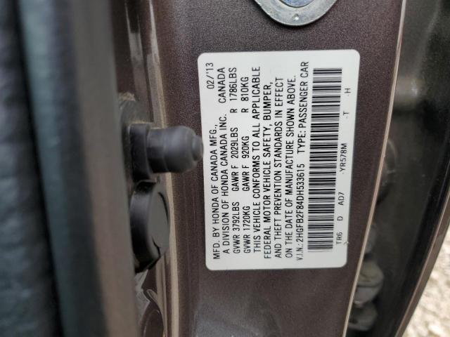 2HGFB2F84DH533615 - 2013 HONDA CIVIC EX GRAY photo 12