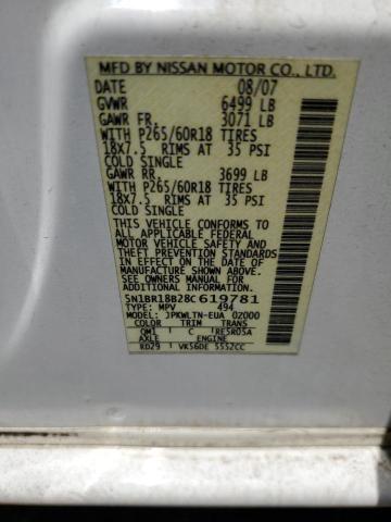 5N1BR18B28C619781 - 2008 NISSAN PATHFINDER LE 白色 照片 12