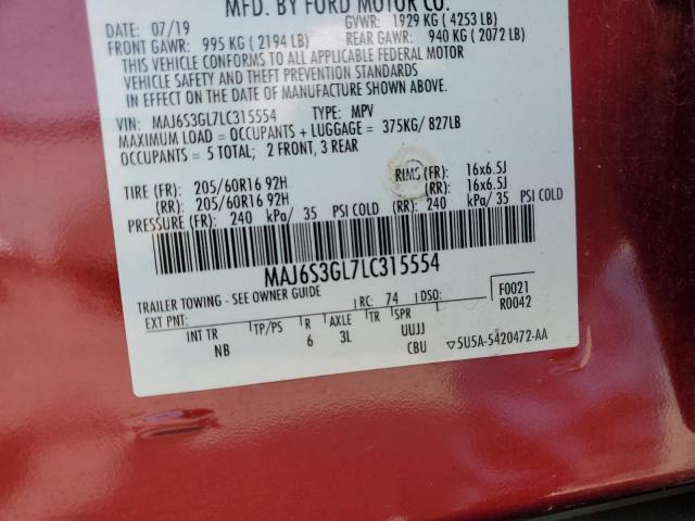 MAJ6S3GL7LC315554 - 2020 FORD ECOSPORT SE 红色 照片 12