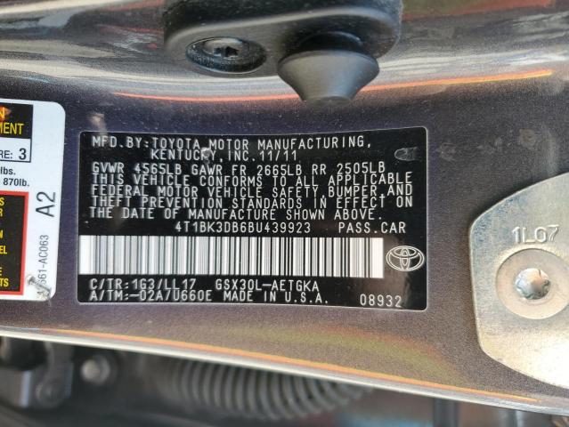 4T1BK3DB6BU439923 - 2011 TOYOTA AVALON BASE Կապույտ լուսանկար 12