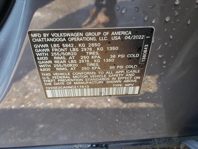 1V2SE2CA0NC217613 - 2022 VOLKSWAGEN ATLAS CROS SEL R-LINE GRAY photo 13