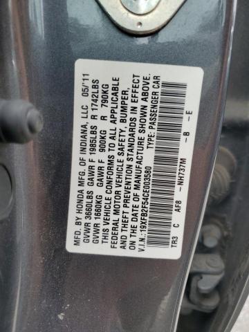 19XFB2F54CE003580 - 2012 HONDA CIVIC LX GRAY photo 13