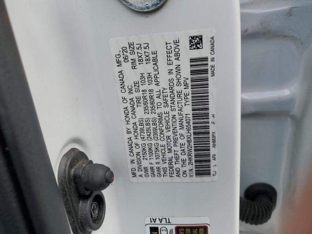 2HKRW2H8XLH654071 - 2020 HONDA CR-V EXL WHITE photo 12