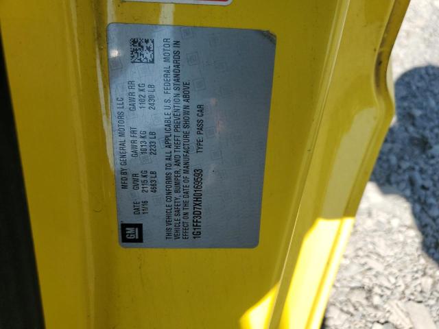 1G1FF3D7XH0169593 - 2017 CHEVROLET CAMARO SS YELLOW photo 12