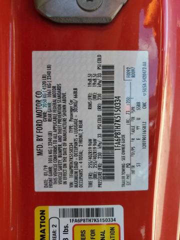 1FA6P8TH7K5150334 - 2019 FORD MUSTANG RED photo 13