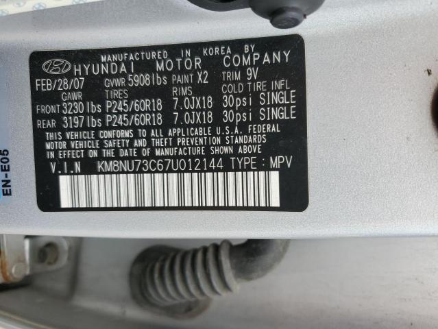 KM8NU73C67U012144 - 2007 HYUNDAI VERACRUZ GLS SILVER photo 13