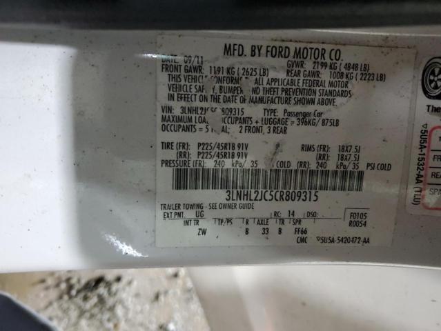 3LNHL2JC5CR809315 - 2012 LINCOLN MKZ WHITE photo 13