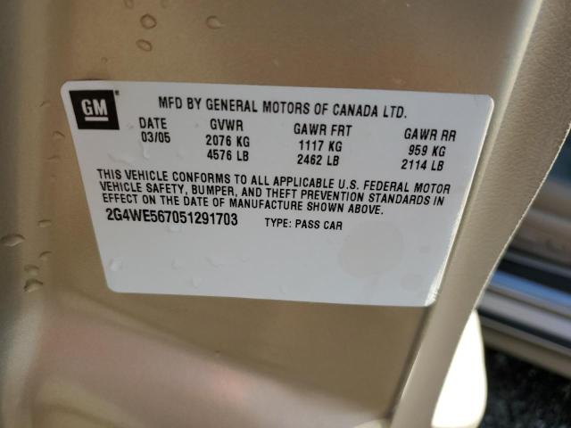 2G4WE567051291703 - 2005 BUICK LACROSSE CXS BEIGE photo 12