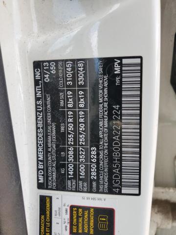 4JGDA5HB0DA221224 - 2013 MERCEDES-BENZ ML 350 4MATIC WHITE photo 12