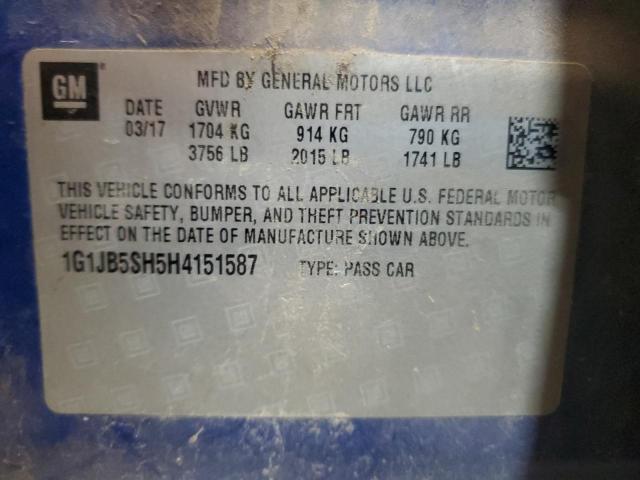 1G1JB5SH5H4151587 - 2017 CHEVROLET SONIC LS BLUE photo 12