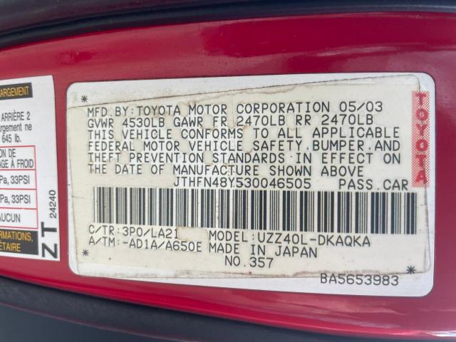 JTHFN48Y530046505 - 2003 LEXUS SC 430 RED photo 10