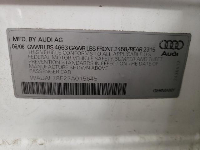 WAUAF78E27A015645 - 2007 AUDI A4 2 WHITE photo 13