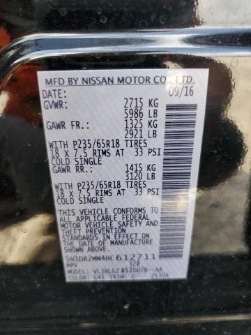 5N1DR2MM4HC612711 - 2017 NISSAN PATHFINDER S BLACK photo 12