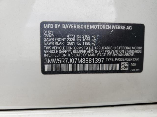 3MW5R7J07M8B81397 - 2021 BMW 330XI Білий фото 12