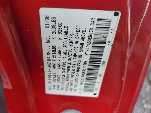 1HGCS11868A011089 - 2008 HONDA ACCORD EXL RED photo 12