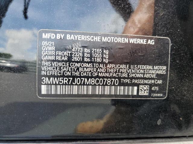 3MW5R7J07M8C07870 - 2021 BMW 330XI Графитовый фото 12