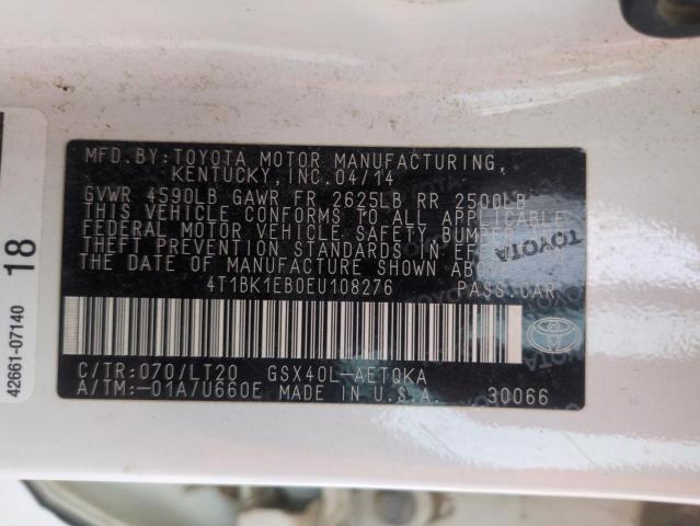 4T1BK1EB0EU108276 - 2014 TOYOTA AVALON BASE WHITE photo 12