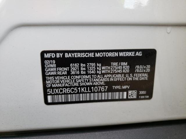 5UXCR6C51KLL10767 - 2019 BMW X5 XDRIVE40I WHITE photo 14