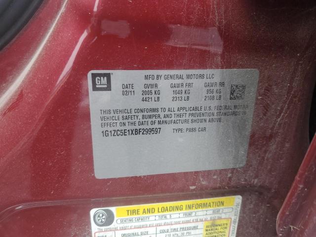 1G1ZC5E1XBF299597 - 2011 CHEVROLET MALIBU 1LT RED photo 12