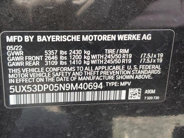 5UX53DP05N9M40694 - 2022 BMW X3 XDRIVE30I CHARCOAL photo 13