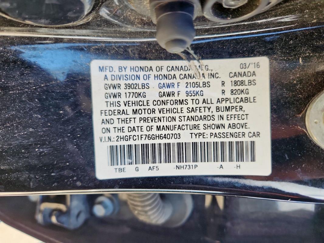 2HGFC1F76GH640703 - 2016 HONDA CIVIC EXL Qara foto 13