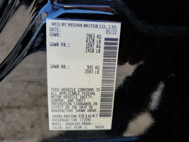 1N4BL4BV1NN381647 - 2022 NISSAN ALTIMA S BLACK photo 10