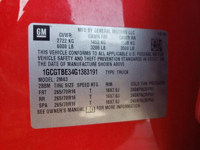 1GCGTBE34G1383191 - 2016 CHEVROLET COLORADO RED photo 13